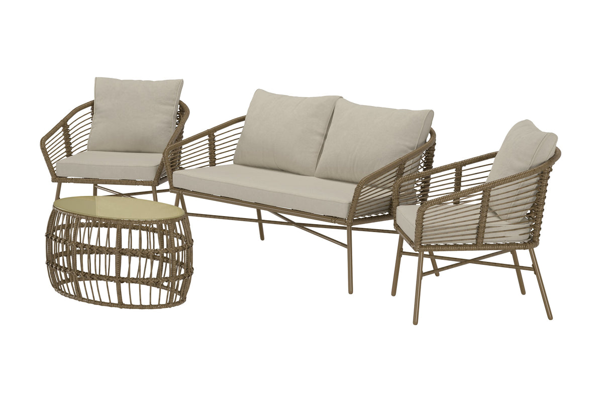 Lipari soffgrupp brun konstrotting med beige dynor