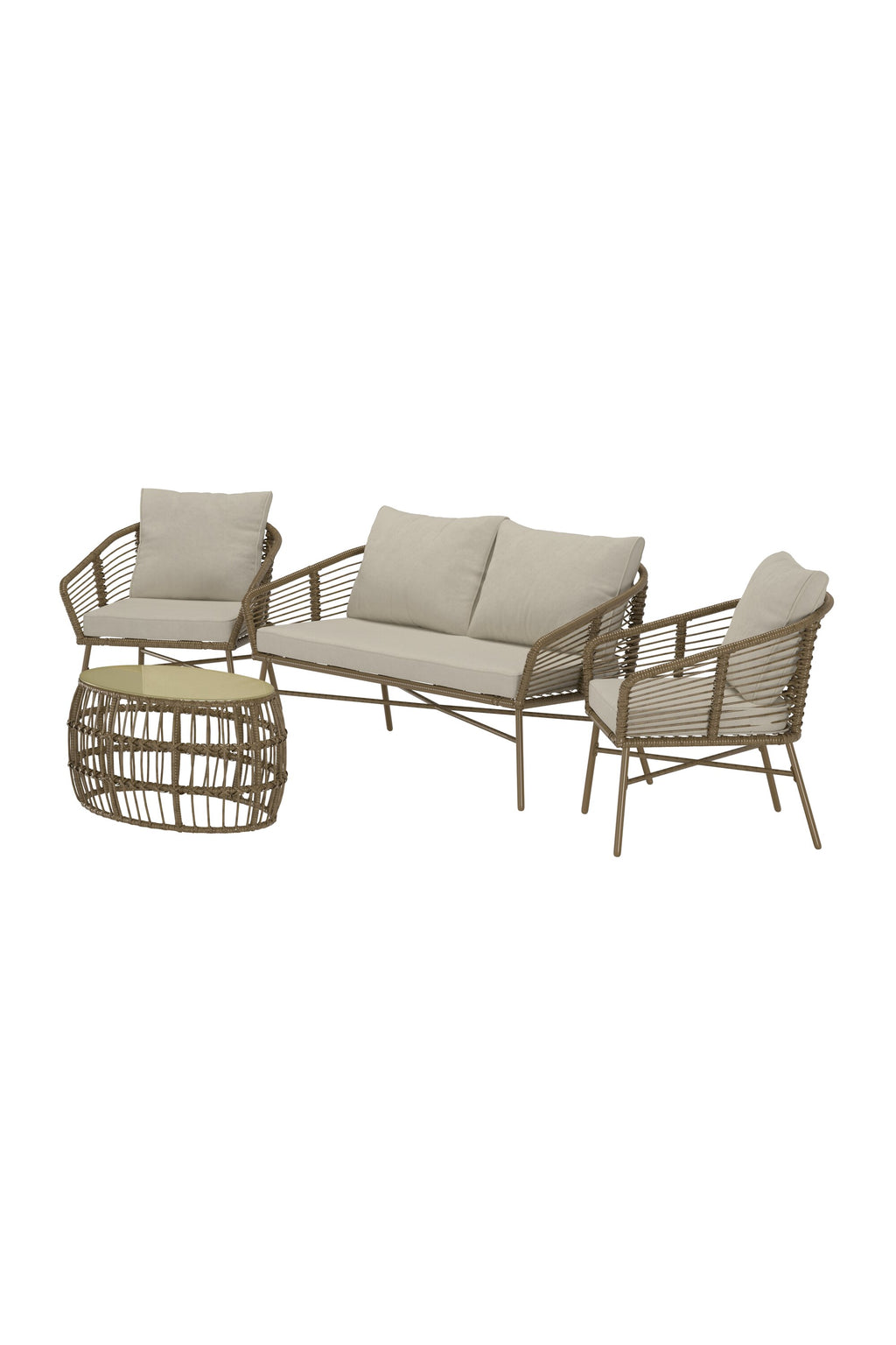 Lipari soffgrupp brun konstrotting med beige dynor