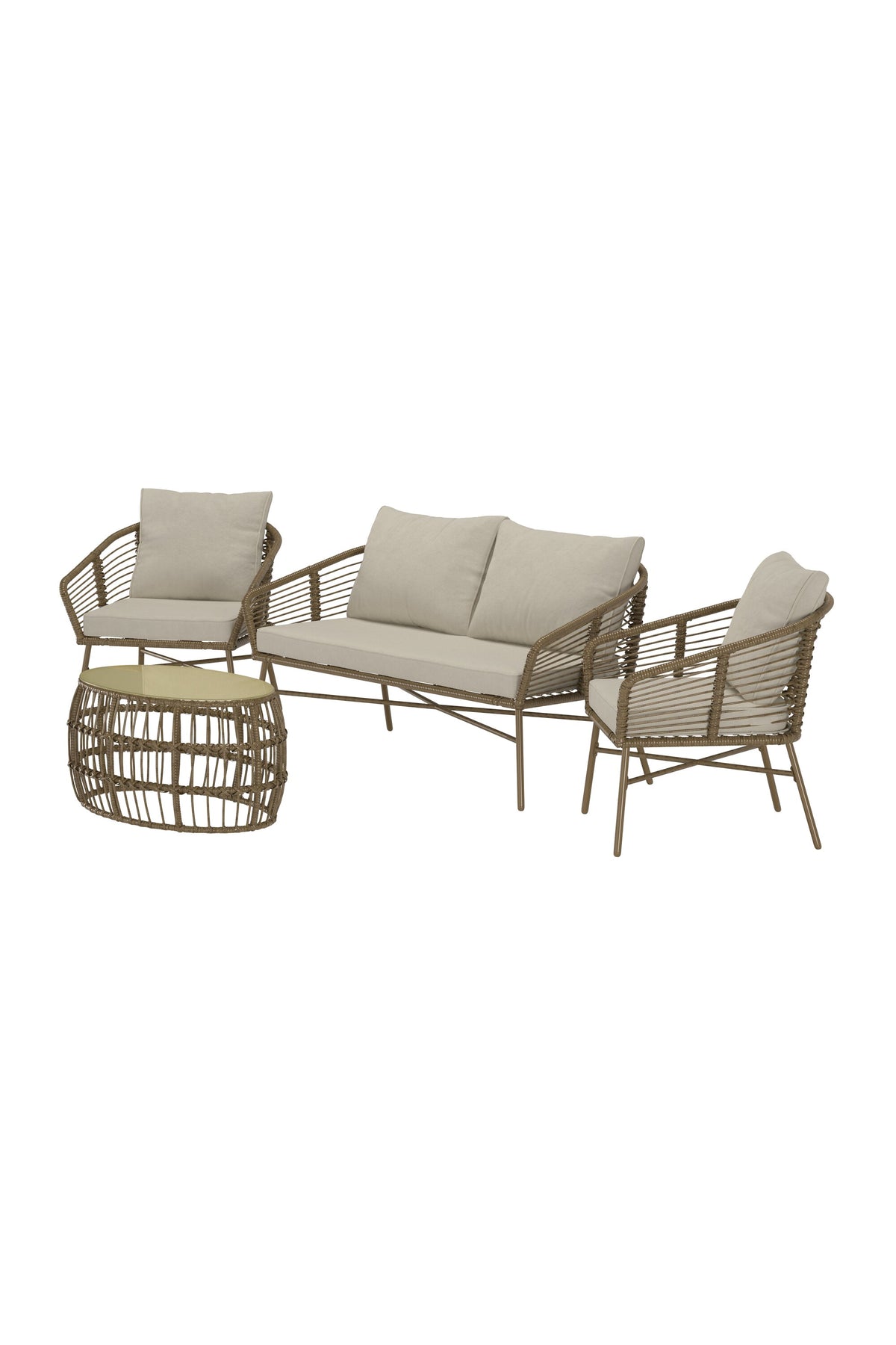 Lipari soffgrupp brun konstrotting med beige dynor
