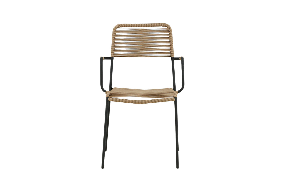 Lindos vilfåtölj svart aluminium/lattebruna rep
