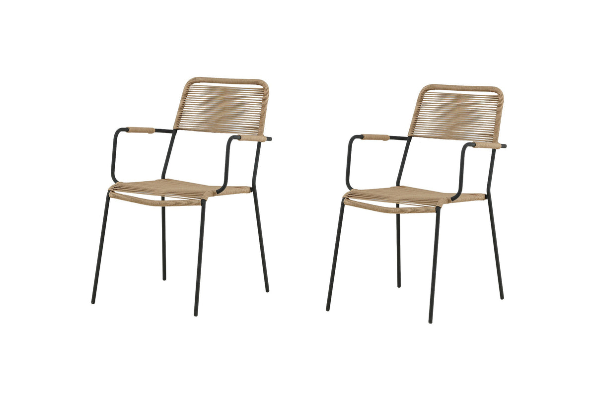 Lindos vilfåtölj svart aluminium/lattebruna rep