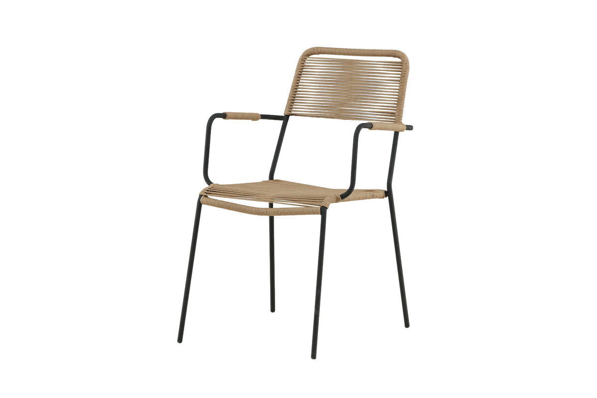 Lindos vilfåtölj svart aluminium/lattebruna rep