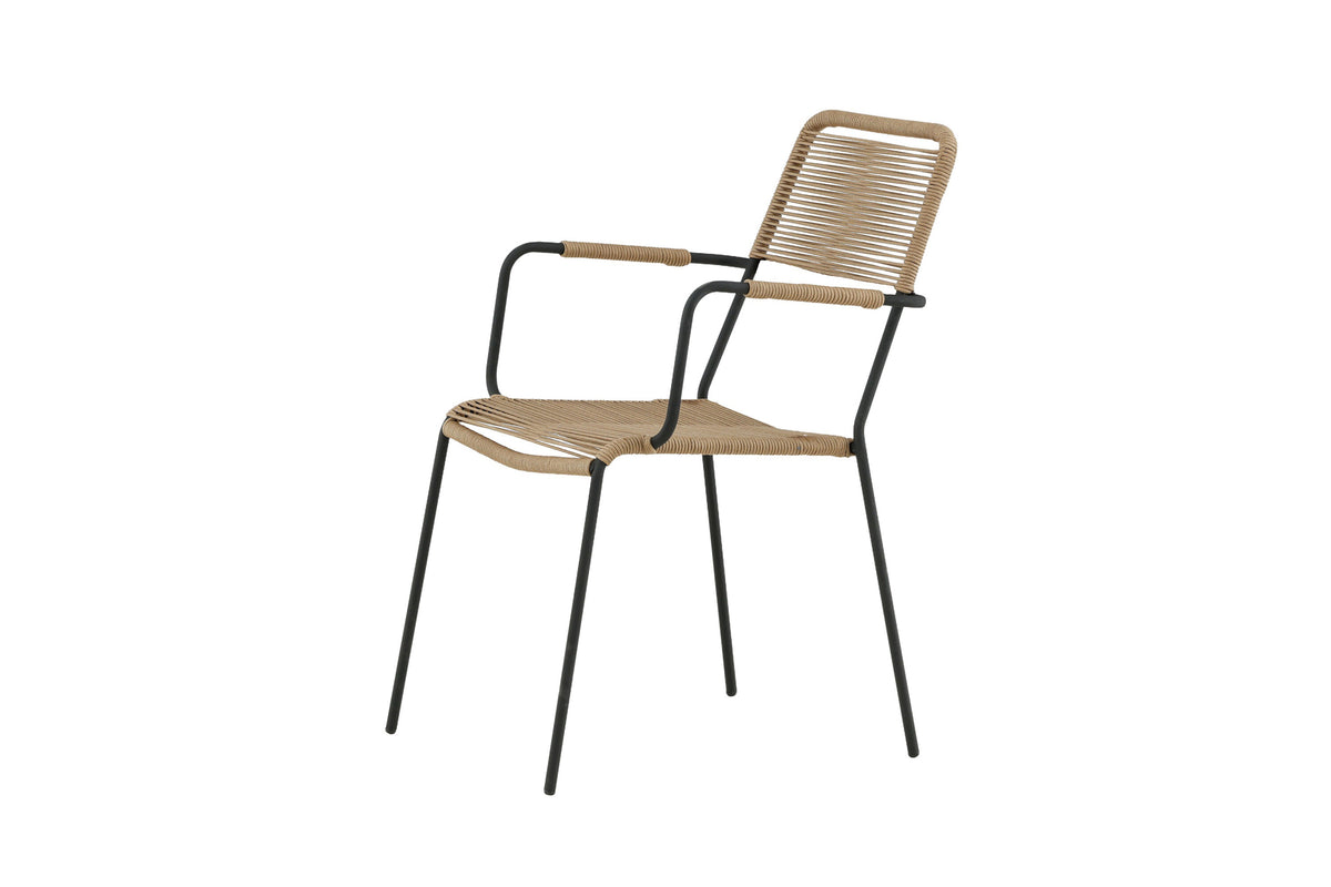 Lindos vilfåtölj svart aluminium/lattebruna rep
