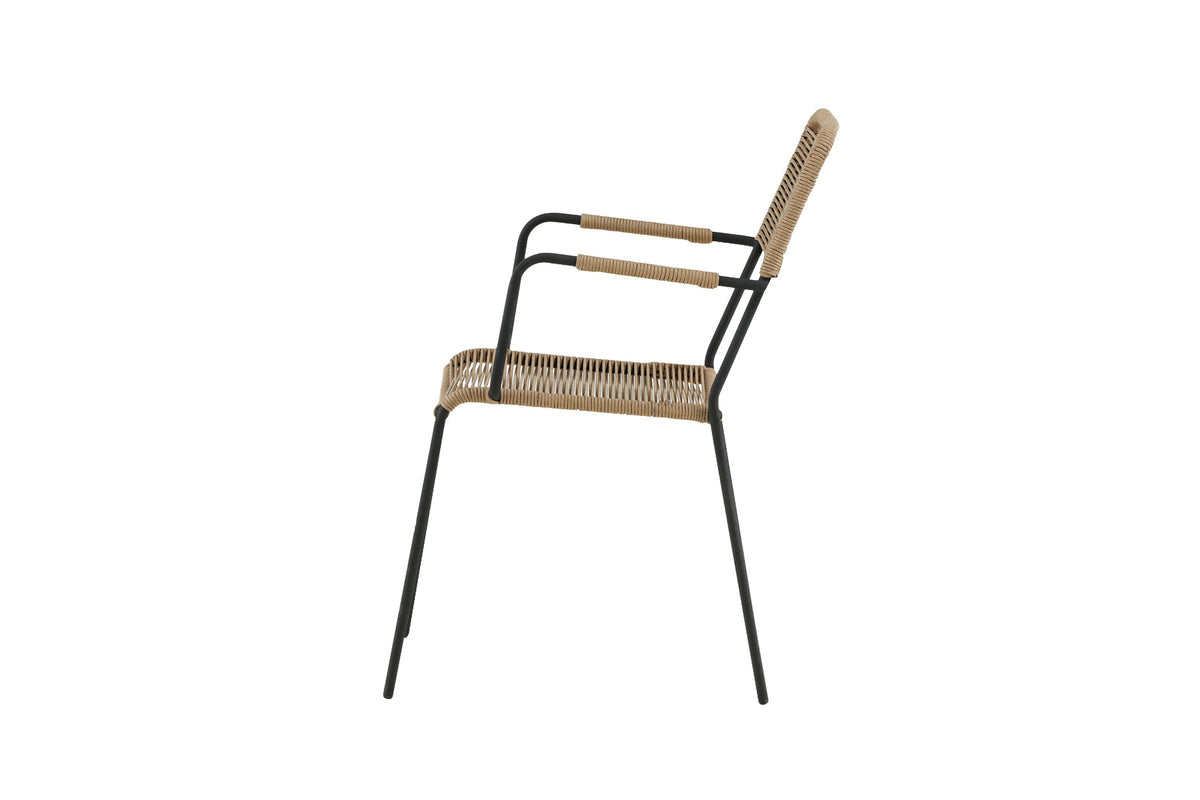 Lindos vilfåtölj svart aluminium/lattebruna rep