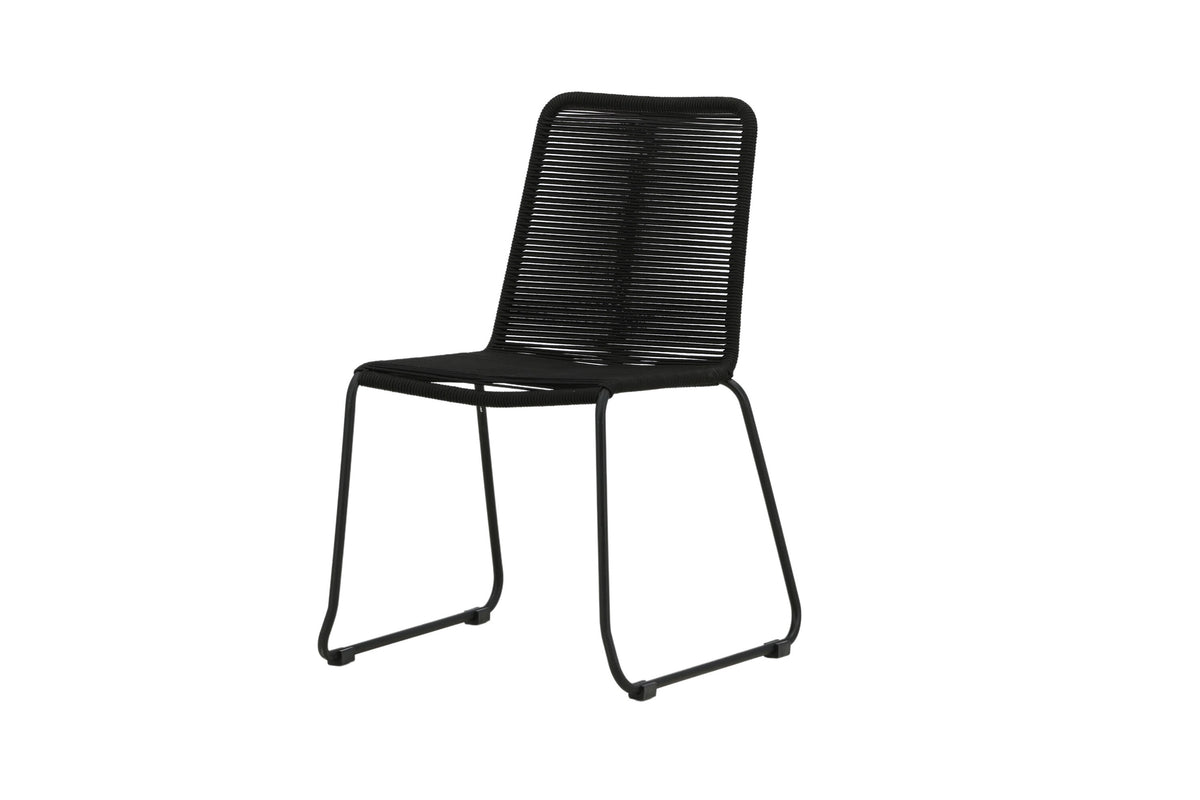 Lindos stapelbar matstol svart aluminium/svarta rep