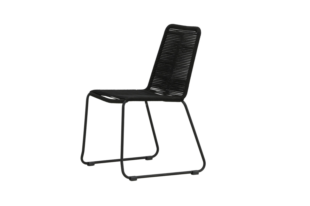 Lindos stapelbar matstol svart aluminium/svarta rep