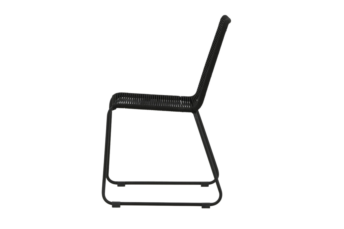 Lindos stapelbar matstol svart aluminium/svarta rep