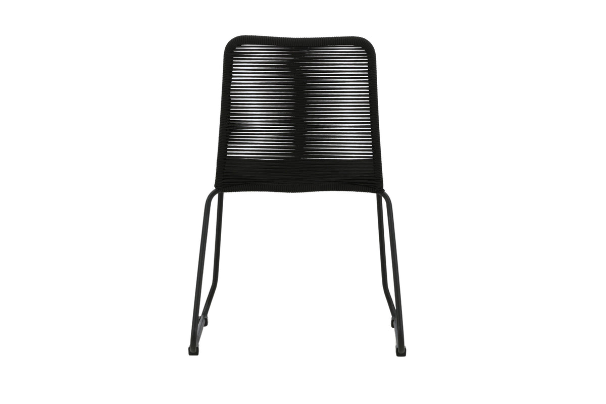 Lindos stapelbar matstol svart aluminium/svarta rep
