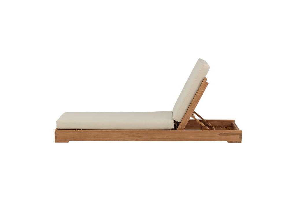 Sunbed solsäng i gyllene teak med beige dyna