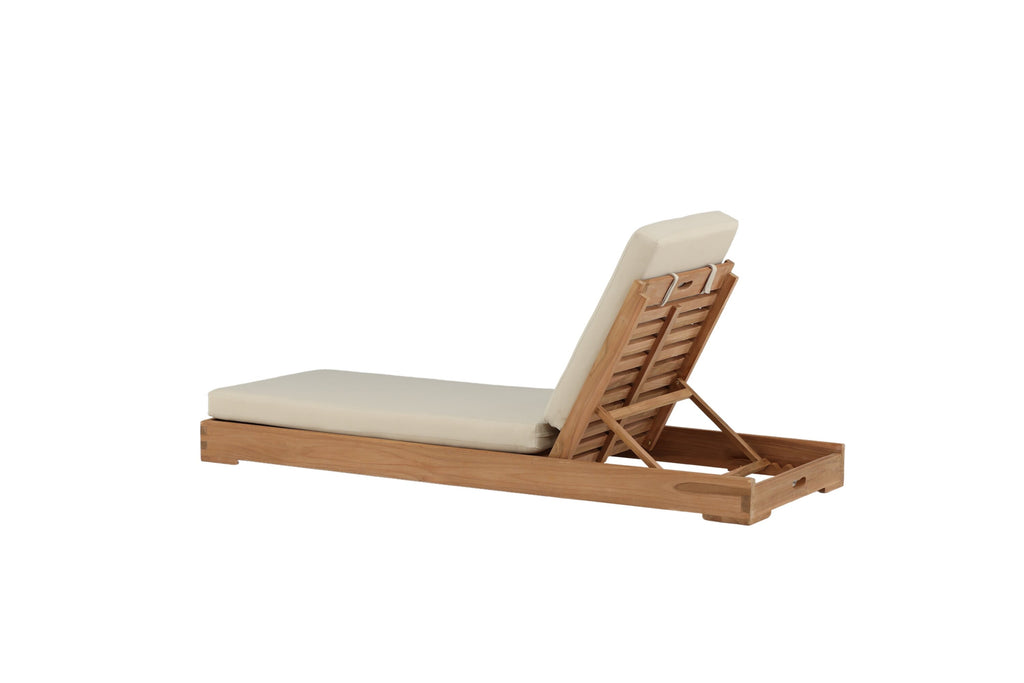 Sunbed solsäng i gyllene teak med beige dyna