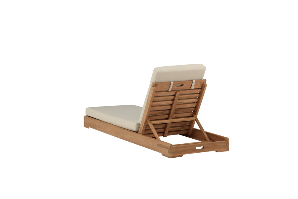 Sunbed solsäng i gyllene teak med beige dyna