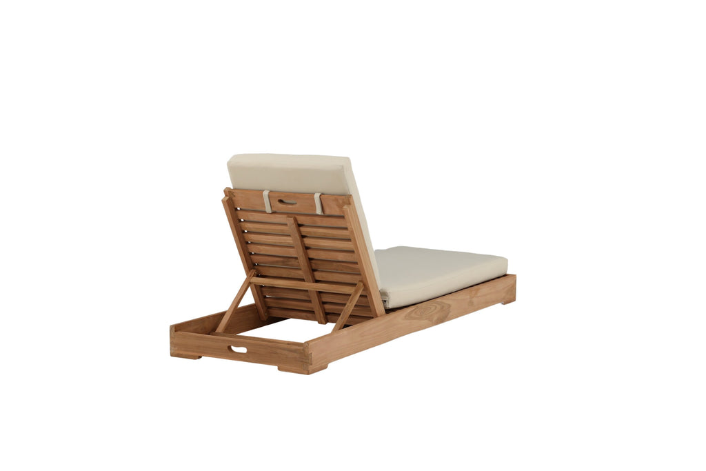 Sunbed solsäng i gyllene teak med beige dyna