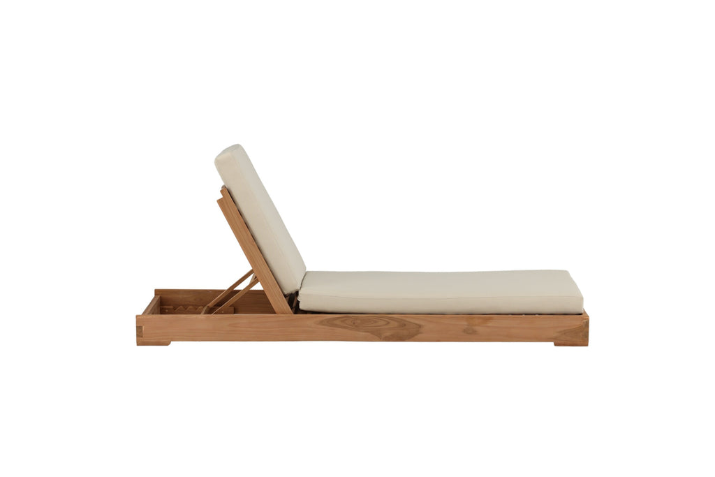 Sunbed solsäng i gyllene teak med beige dyna