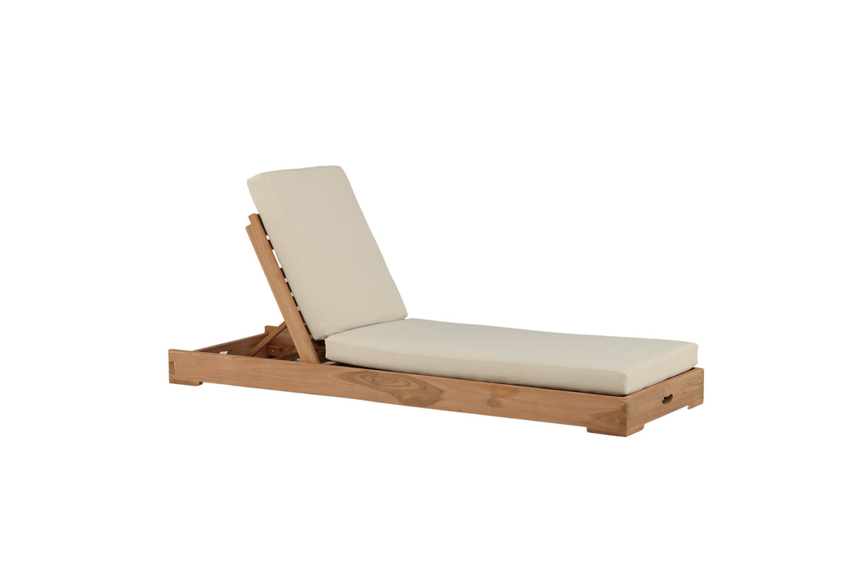 Sunbed solsäng i gyllene teak med beige dyna
