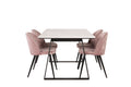 Estelle matbord 140x90 vit marmor/svarta ben med 4 sammet matstolar rosa/svarta