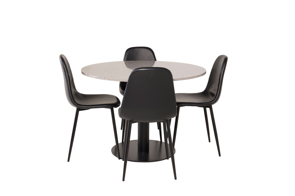 Razzia matbord 106cm grå terrazzo/svart med Polar matstol svart/svart