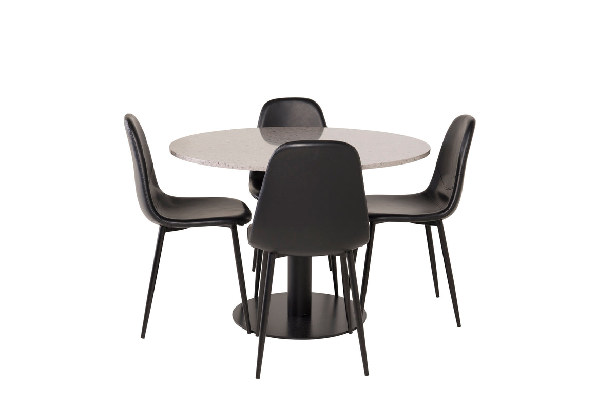 Razzia matbord 106cm grå terrazzo/svart med Polar matstol svart/svart