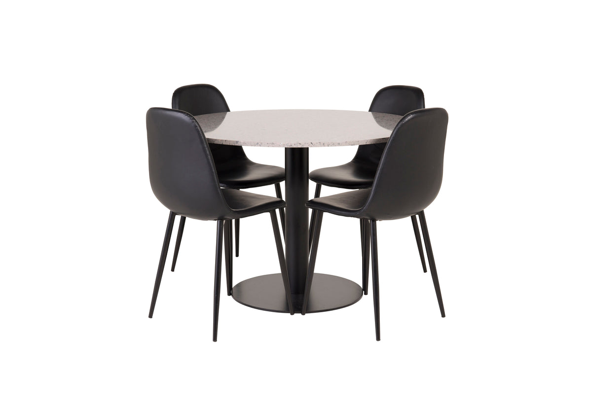 Razzia matbord 106cm grå terrazzo/svart med Polar matstol svart/svart