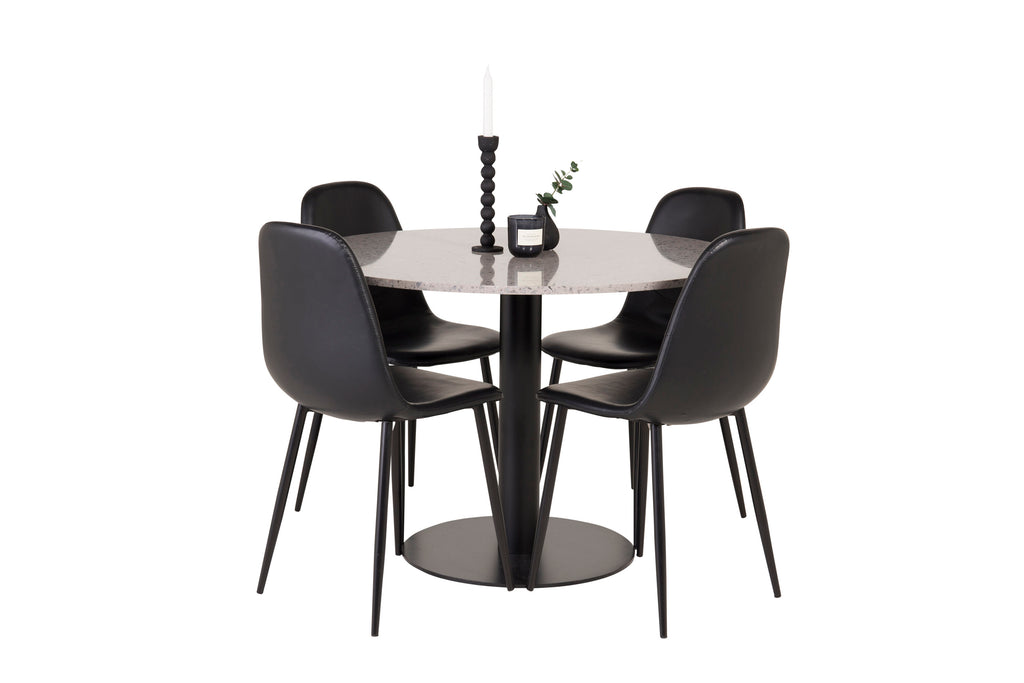 Razzia matbord 106cm grå terrazzo/svart med Polar matstol svart/svart