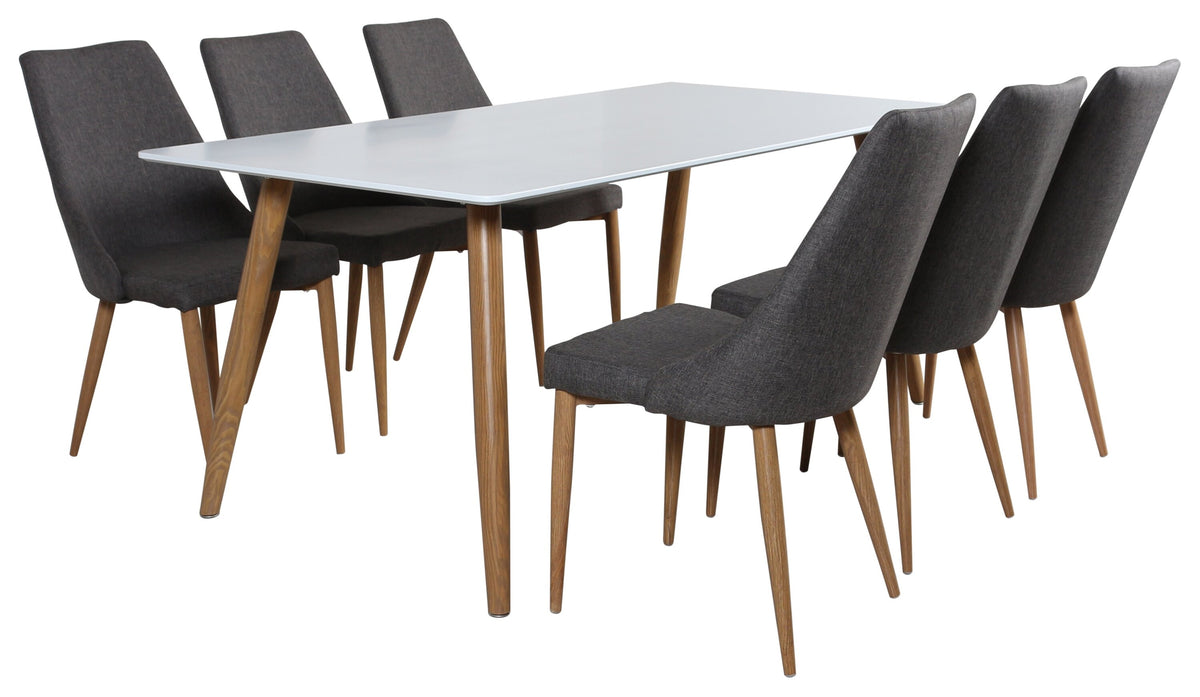 Polar matbord ekimitation/vit 180*90*H75 med 6 Leone matstolar ek/mörkgrå