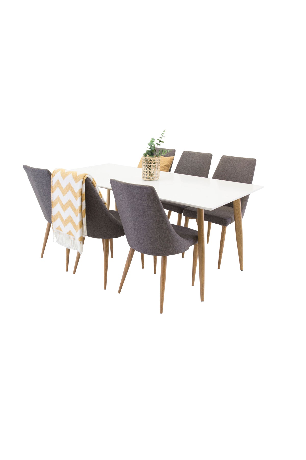 Polar matbord ekimitation/vit 180*90*H75 med 6 Leone matstolar ek/mörkgrå