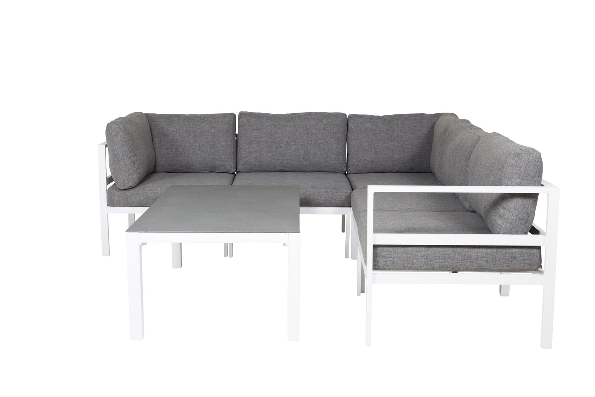 Copacabana lounggrupp 5 delar vit aluminium/grå dyna med Copacabana soffbord