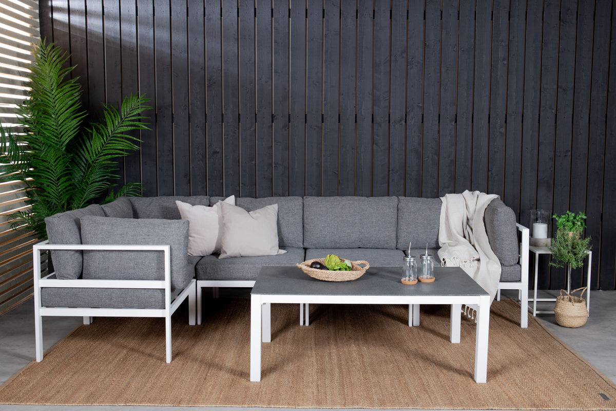 Copacabana lounggrupp 5 delar vit aluminium/grå dyna med Copacabana soffbord