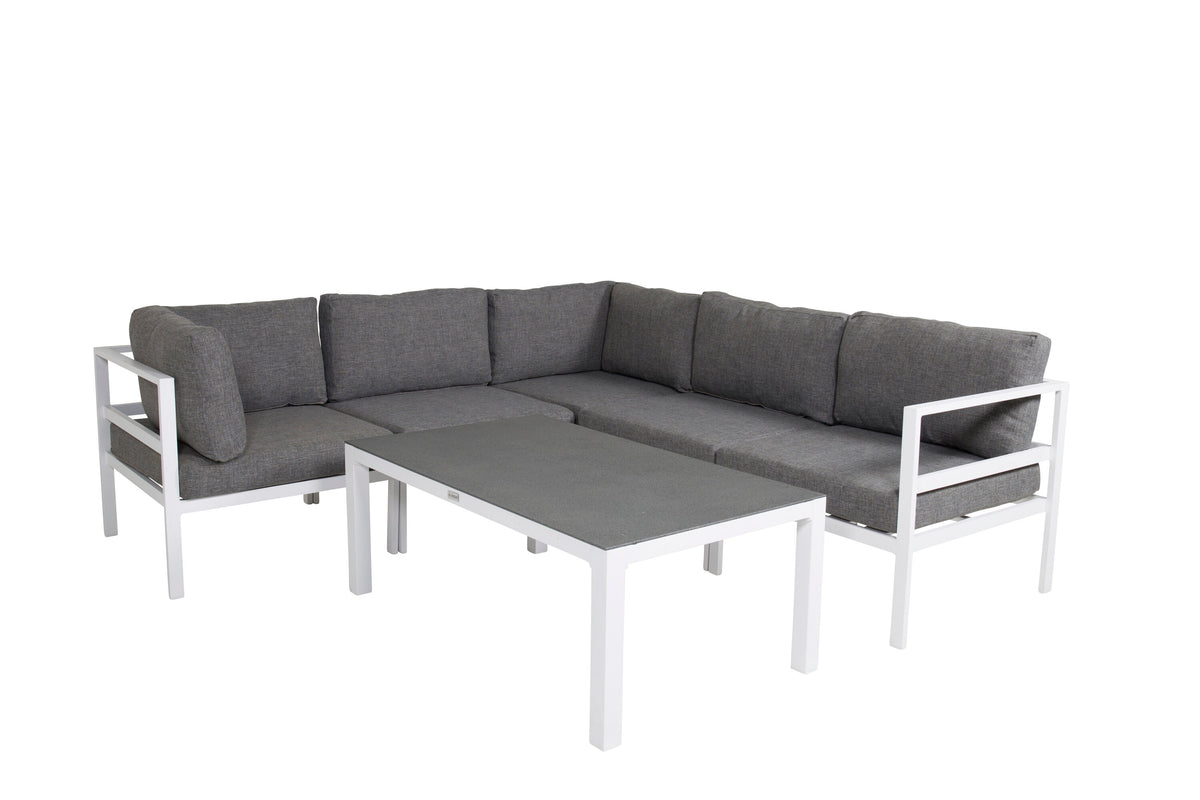 Copacabana lounggrupp 5 delar vit aluminium/grå dyna med Copacabana soffbord
