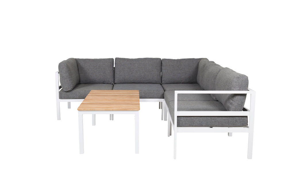 Copacabana lounggrupp 5 delar vit aluminium/grå dyna med Brasilia soffbord