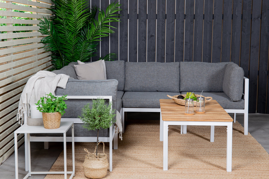 Copacabana lounggrupp 5 delar vit aluminium/grå dyna med Brasilia soffbord