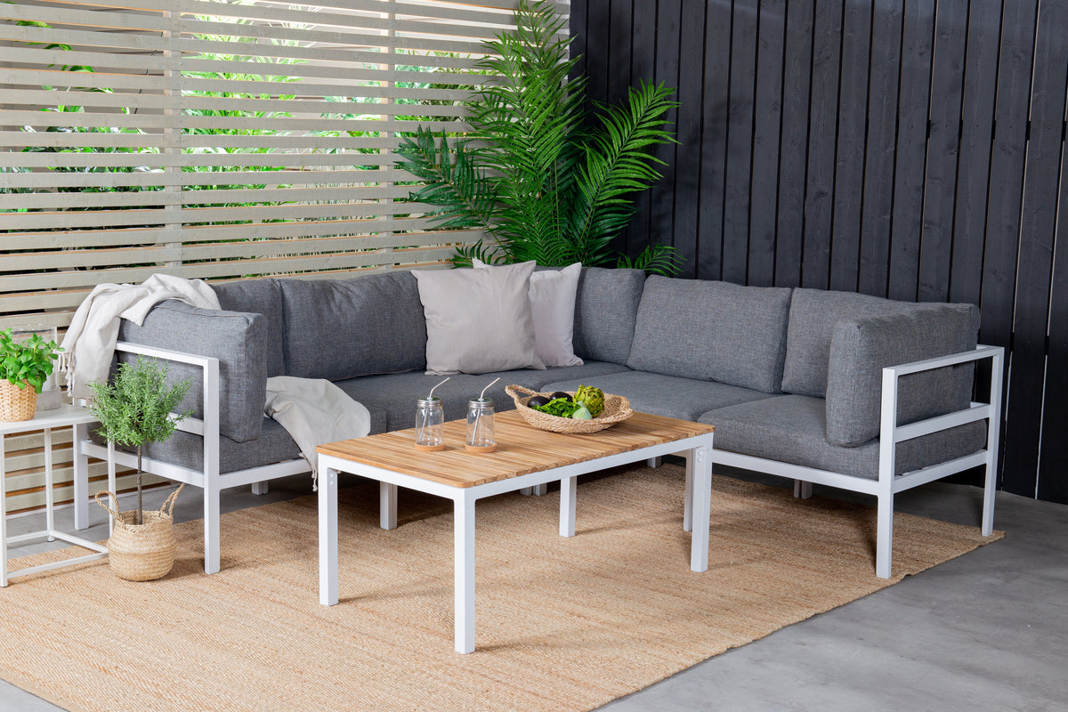 Copacabana lounggrupp 5 delar vit aluminium/grå dyna med Brasilia soffbord