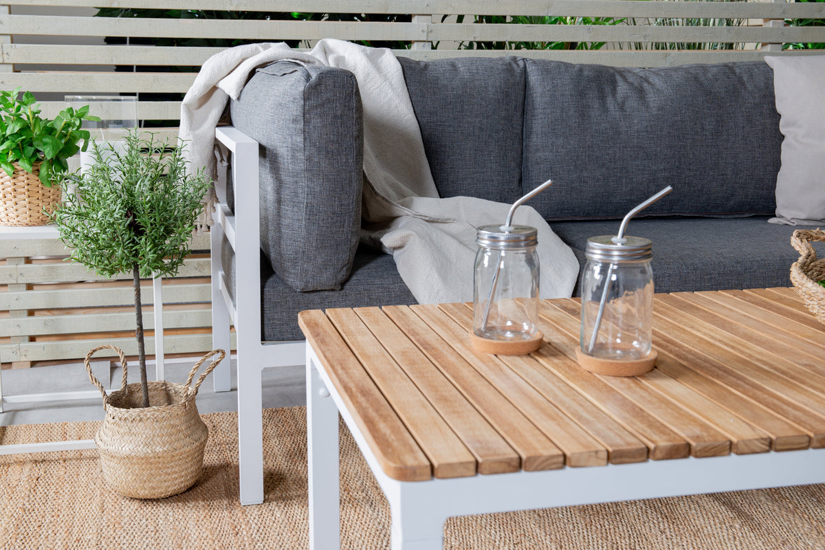 Copacabana lounggrupp 5 delar vit aluminium/grå dyna med Brasilia soffbord