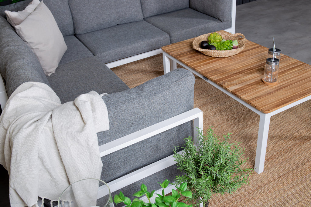 Copacabana lounggrupp 5 delar vit aluminium/grå dyna med Brasilia soffbord