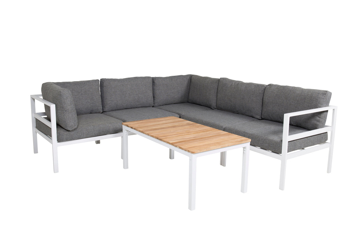 Copacabana lounggrupp 5 delar vit aluminium/grå dyna med Brasilia soffbord