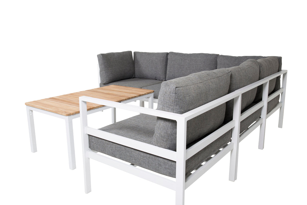Copacabana lounggrupp 5 delar vit aluminium/grå dyna med Brasilia soffbord
