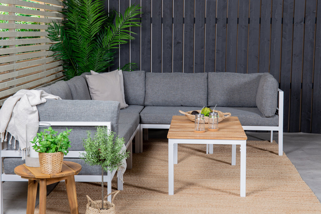 Copacabana lounggrupp 6 delar vit aluminium/grå dyna med Brasilia soffbord