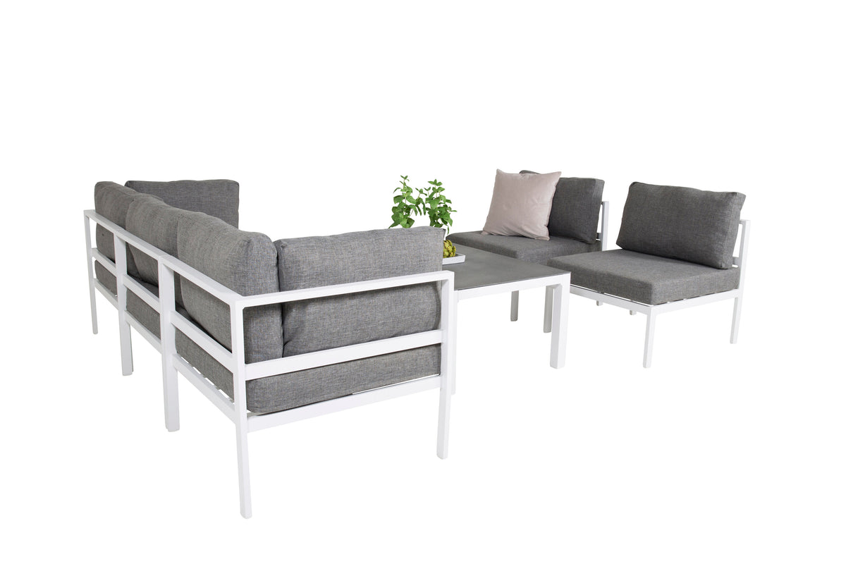 Copacabana loungeset 5 delar vit aluminium/grå dyna med Copacabana soffbord