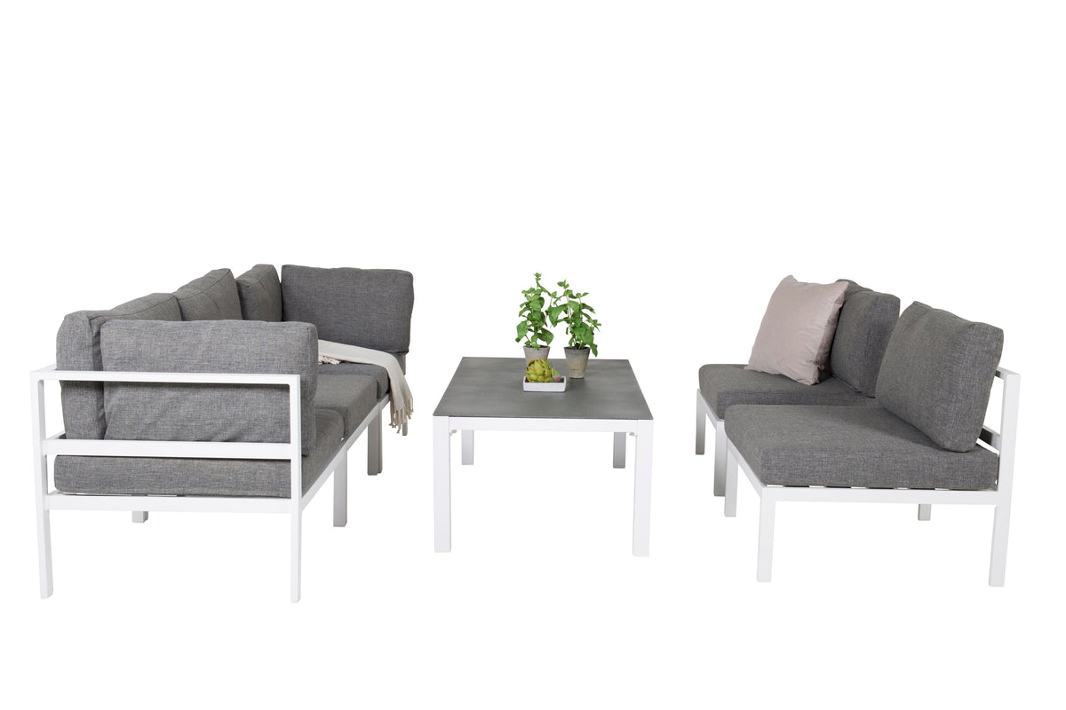 Copacabana loungeset 5 delar vit aluminium/grå dyna med Copacabana soffbord