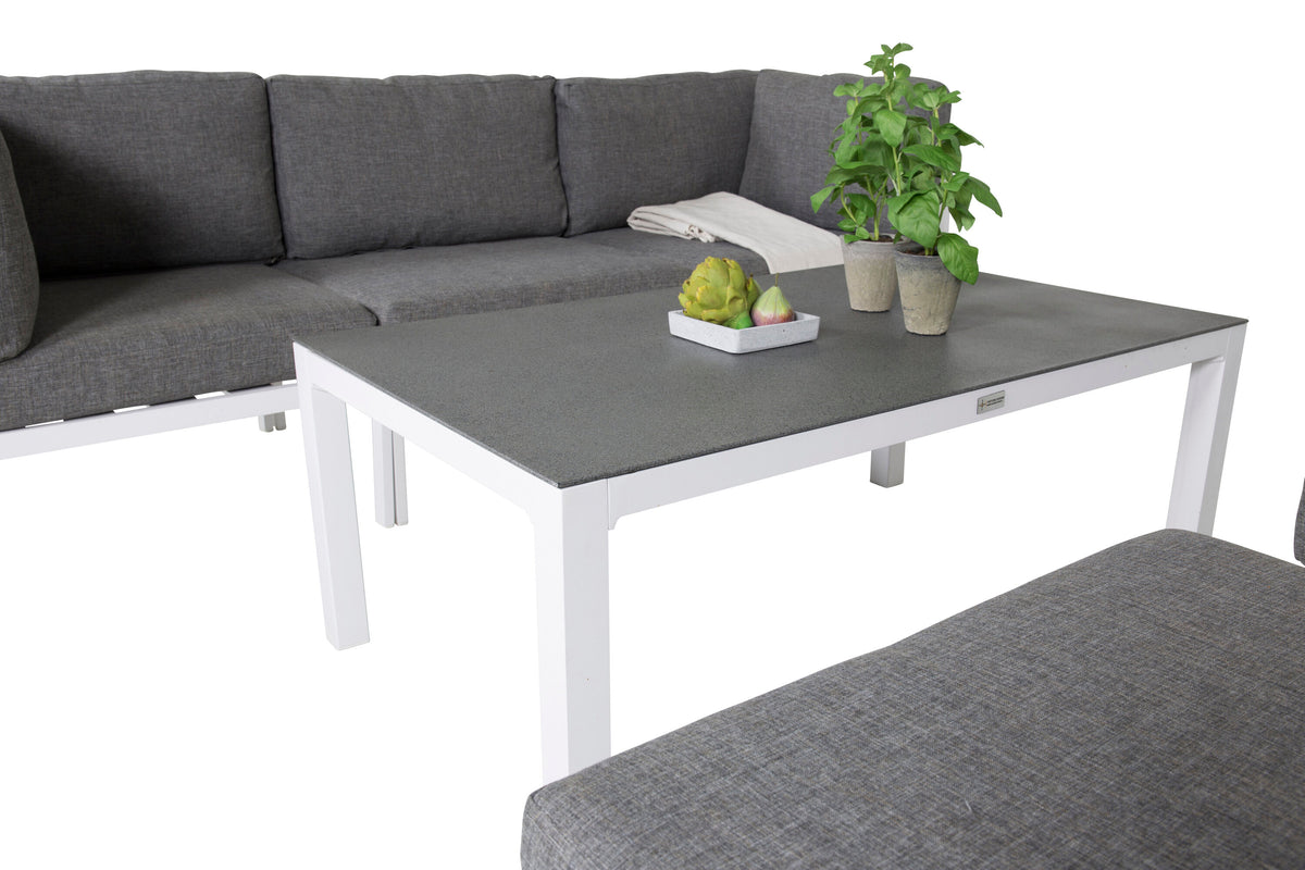 Copacabana loungeset 5 delar vit aluminium/grå dyna med Copacabana soffbord