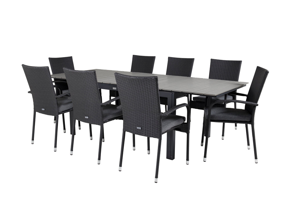 Levels matgrupp med Anna-stolar 160/240x90 cm svart/grå