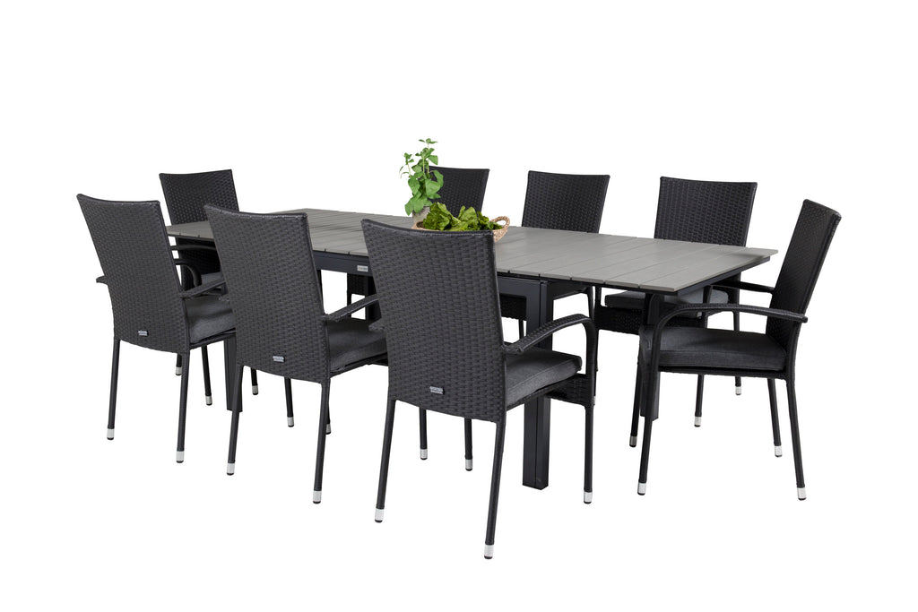 Levels matgrupp med Anna-stolar 160/240x90 cm svart/grå