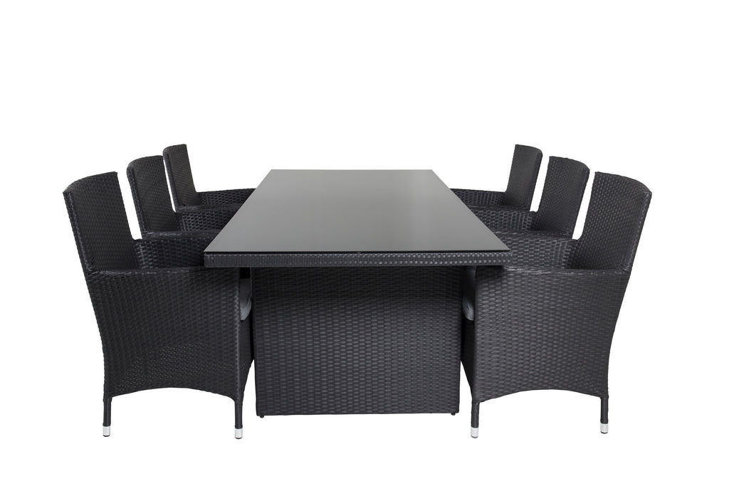 Padova matgrupp med Malin-karmstolar med dynor 200x100 cm svart/grå