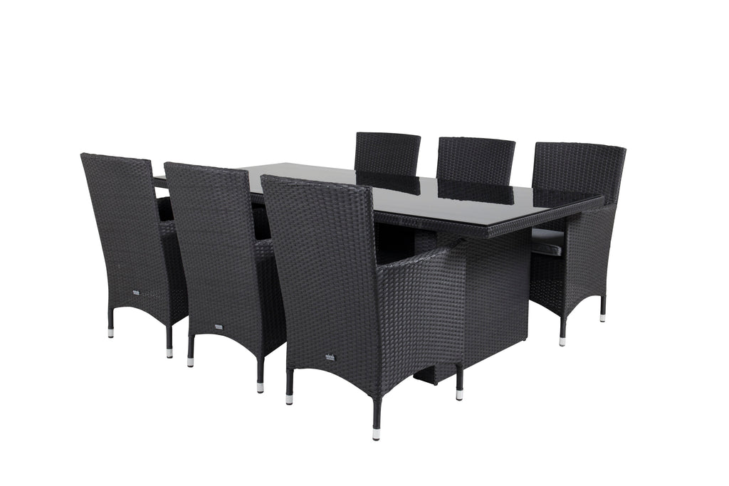 Padova matgrupp med Malin-karmstolar med dynor 200x100 cm svart/grå