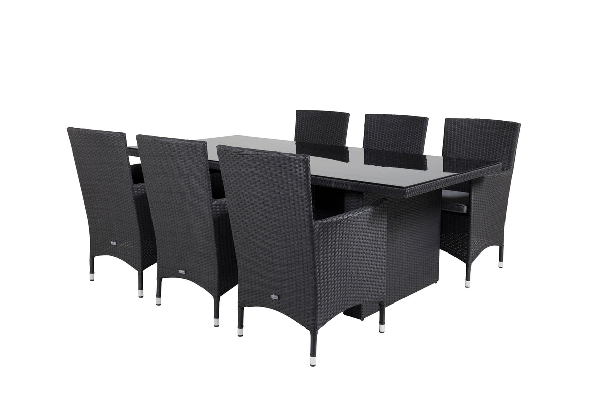 Padova matgrupp med Malin-karmstolar med dynor 200x100 cm svart/grå