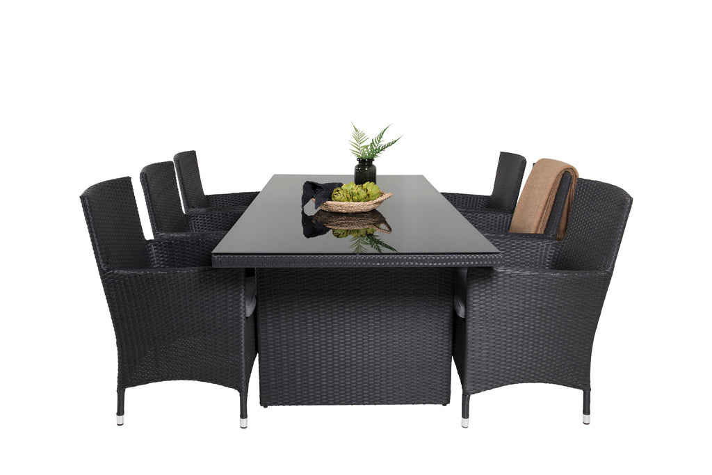 Padova matgrupp med Malin-karmstolar med dynor 200x100 cm svart/grå