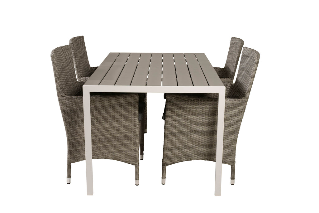 Break matbord vit alu/grå aintwood 150x90 cm med Malin karmstol med dyna