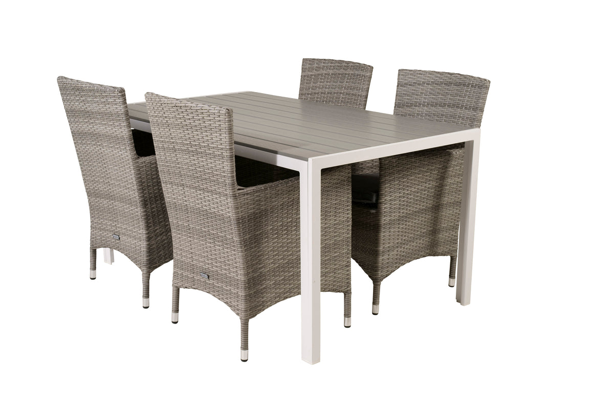 Break matbord vit alu/grå aintwood 150x90 cm med Malin karmstol med dyna