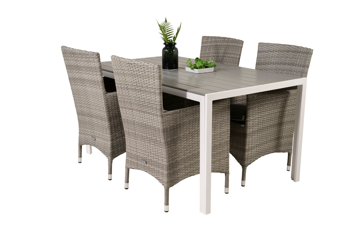 Break matbord vit alu/grå aintwood 150x90 cm med Malin karmstol med dyna