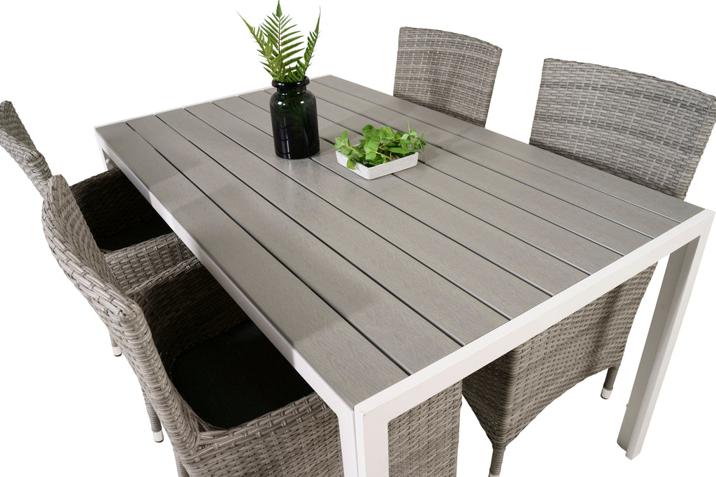 Break matbord vit alu/grå aintwood 150x90 cm med Malin karmstol med dyna