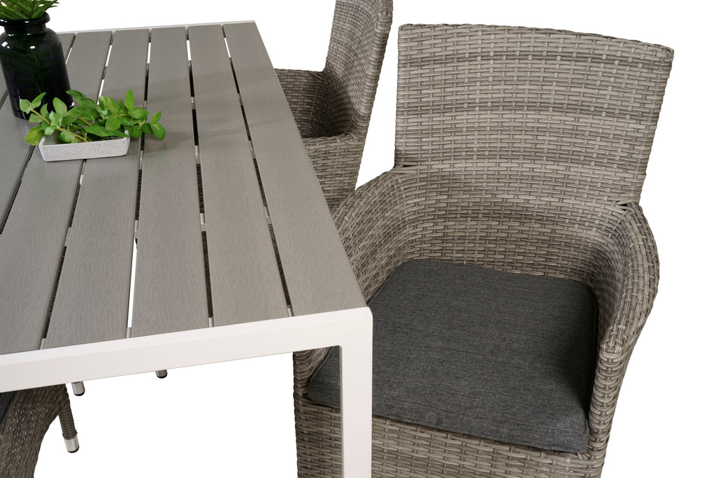 Break matbord vit alu/grå aintwood 150x90 cm med Malin karmstol med dyna